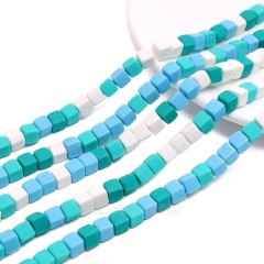 Blue Green Polymer Clay Cube Beads Strands, Approx 6mm, 36-37cm/strand