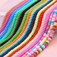 Pink Polymer Clay Flat Round/Disc/Heishi Beads Strands, Approx 4x7mm, 38-39cm/strand