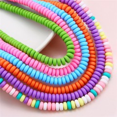 Pink Polymer Clay Flat Round/Disc/Heishi Beads Strands, Approx 4x7mm, 38-39cm/strand