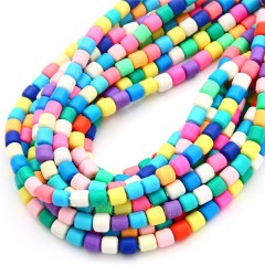 Blue Green Mixed Color Polymer Clay Smooth Columns Strands, Approx 6x6mm, 37-38cm/strand
