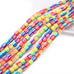 Random Mixed Color Polymer Clay Smooth Columns Strands, Approx 6x6mm, 37-38cm/strand