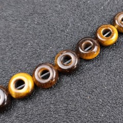 Yellow Tiger Eye Big Hole Smooth Rondelles/Donut Beads Strands, Approx 5x10mm, 20pcs/strand