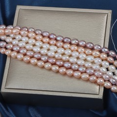 Natural Cultured White/Pinkish Orange/Pinkish Purple Freshwater Pearls Rice Beads Strands, Approx 6-7mm, 34-36cm/strand