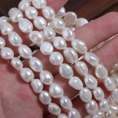 Natural Cultured White/Pinkish Orange/Pinkish Purple Freshwater Pearls Through-drilled Nuggets Beads Strands, Approx 8mm, 34-35cm/strand