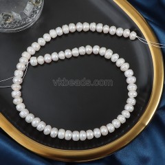 Natural Cultured White Freshwater Pearls Oblate/Flat Potato Beads Strands, with Deep Screw Thread, Approx 8-9mm, 36-38cm/strand