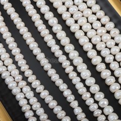 Natural Cultured White Freshwater Pearls Oblate/Flat Potato Beads Strands, with Deep Screw Thread, Approx 8-9mm, 36-38cm/strand