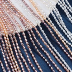 Natural Cultured White/Pinkish Orange/Pinkish Purple Freshwater Pearls Rice Beads Strands, Approx 2.5-3mm, 35-37cm/strand