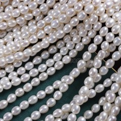 Natural Cultured White Freshwater Pearls Rice Beads Strands, Approx 5-6mm, 36-38cm/strand
