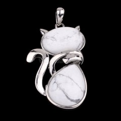 Multi-Gemstone Cat Kitten Pendants, with Rhodium Plated Base Metal Findings, Approx 21x44mm, Sell by Piece