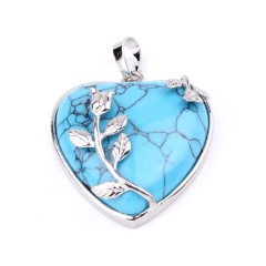 Multi-Gemstone Smooth Heart Pendants, with Flower Rhodium Plated Base Metal Findings, Approx 30mm, Sell by Piece