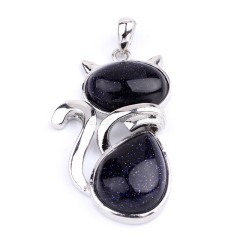Multi-Gemstone Cat Kitten Pendants, with Rhodium Plated Base Metal Findings, Approx 21x44mm, Sell by Piece