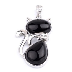 Multi-Gemstone Cat Kitten Pendants, with Rhodium Plated Base Metal Findings, Approx 21x44mm, Sell by Piece