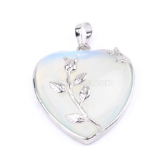 Multi-Gemstone Smooth Heart Pendants, with Flower Rhodium Plated Base Metal Findings, Approx 30mm, Sell by Piece