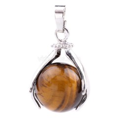 Multi-Gemstone Two Hands Holding Sphere Pendants, with Rhodium Plated Base Metal Findings, Approx 18x27mm, Sell by Piece