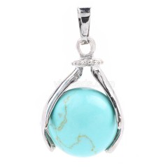 Multi-Gemstone Two Hands Holding Sphere Pendants, with Rhodium Plated Base Metal Findings, Approx 18x27mm, Sell by Piece