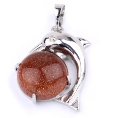 Multi-Gemstone Dolphin Pendants, with Rhodium Plated Base Metal Findings, Approx 22x25mm, Sell by Piece