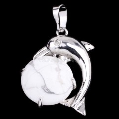 Multi-Gemstone Dolphin Pendants, with Rhodium Plated Base Metal Findings, Approx 22x25mm, Sell by Piece