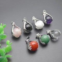 Multi-Gemstone Two Hands Holding Sphere Pendants, with Rhodium Plated Base Metal Findings, Approx 18x27mm, Sell by Piece