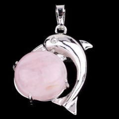 Multi-Gemstone Dolphin Pendants, with Rhodium Plated Base Metal Findings, Approx 22x25mm, Sell by Piece