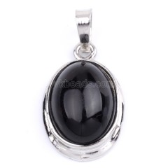 Multi-Gemstone Smooth Oval Pendants, with Rhodium Plated Base Metal Findings, Approx 14x18mm, Sell by Piece