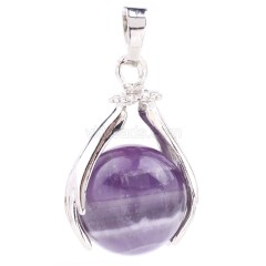 Multi-Gemstone Two Hands Holding Sphere Pendants, with Rhodium Plated Base Metal Findings, Approx 18x27mm, Sell by Piece