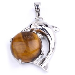 Multi-Gemstone Dolphin Pendants, with Rhodium Plated Base Metal Findings, Approx 22x25mm, Sell by Piece