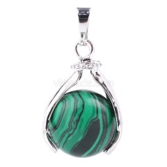 Multi-Gemstone Two Hands Holding Sphere Pendants, with Rhodium Plated Base Metal Findings, Approx 18x27mm, Sell by Piece