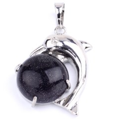 Multi-Gemstone Dolphin Pendants, with Rhodium Plated Base Metal Findings, Approx 22x25mm, Sell by Piece