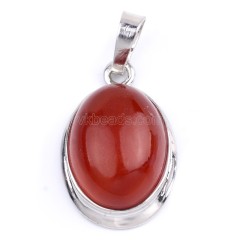 Multi-Gemstone Smooth Oval Pendants, with Rhodium Plated Base Metal Findings, Approx 14x18mm, Sell by Piece