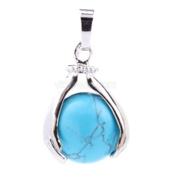 Multi-Gemstone Two Hands Holding Sphere Pendants, with Rhodium Plated Base Metal Findings, Approx 18x27mm, Sell by Piece