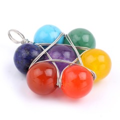 7 Chakra Star of David Pendants, Amethyst+Lapis Lazuli+Blue Turquoise(Dyed Magnesite)+Green Aventurine+Yellow Agate+Dyed Red Jade+Red Agate(Dyed)+Lapis Lazuli(Dyed), with Rhodium Plated Base Metal Findings, Approx 30x30mm, Sell by Piece