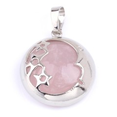 Multi-Gemstone Flat Round Pendants, with Rhodium Plated Moon Star Base Metal Findings, Approx 23x27mm, Sell by Piece