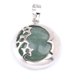 Multi-Gemstone Flat Round Pendants, with Rhodium Plated Moon Star Base Metal Findings, Approx 23x27mm, Sell by Piece