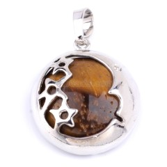 Multi-Gemstone Flat Round Pendants, with Rhodium Plated Moon Star Base Metal Findings, Approx 23x27mm, Sell by Piece