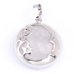 Multi-Gemstone Flat Round Pendants, with Rhodium Plated Moon Star Base Metal Findings, Approx 23x27mm, Sell by Piece