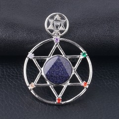 Multi-Gemstone Faceted Flat Round Star of David Pendants, with Rhinestone Seven Chakras Rhodium Plated Base Metal Findings, Approx 35mm, Sell by Piece