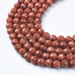 Gold Sandstone Faceted Round Beads Strands, Sharp Facet, Approx 4-8mm, 38cm/strand