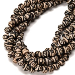 3-Eye Pattern Antique Brown Tibetan dZi Agate Smooth Round Beads Strands, Approx 10mm, 38cm/strand