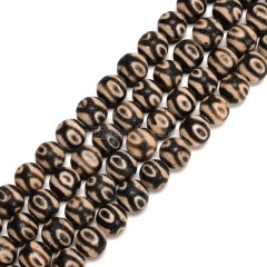 3-Eye Pattern Antique Brown Tibetan dZi Agate Smooth Round Beads Strands, Approx 10mm, 38cm/strand