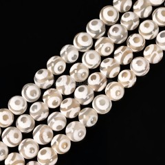 3-Eye Pattern Grey Tibetan dZi Agate Smooth Round Beads Strands, Approx 6-8mm, 38cm/strand