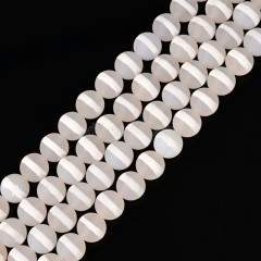 White Stripe Grey Tibetan dZi Agate Matte Round Beads Strands, Approx 6-10mm, 38cm/strand