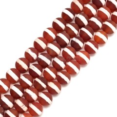 White Stripe Red Tibetan dZi Agate Matte Round Beads Strands, Approx 6-12mm, 38cm/strand