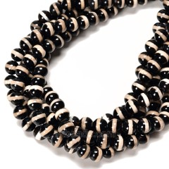 White Stripe Black Tibetan dZi Agate Smooth Round Beads Strands, Approx 6-12mm, 38cm/strand