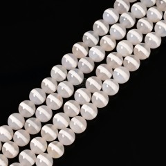 White Stripe Grey Tibetan dZi Agate Smooth Round Beads Strands, Approx 6-10mm, 38cm/strand