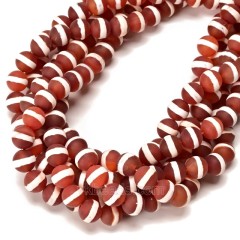 White Stripe Red Tibetan dZi Agate Matte Round Beads Strands, Approx 6-12mm, 38cm/strand