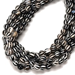 Watermelon Stripe Black Tibetan dZi Agate Smooth Round Beads Strands, Approx 6-10mm, 38cm/strand