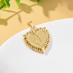 A-Z English Letters Gold Color Plated Brass Heart Shaped Charm Pendants, Approx 22x28mm, Sell by Piece
