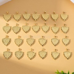 A-Z English Letters Gold Color Plated Brass Heart Shaped Charm Pendants, Approx 22x28mm, Sell by Piece