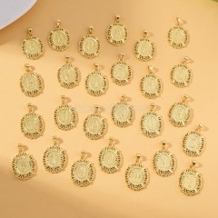 A-Z English Letters Gold Color Plated Brass Oval Charm Pendants, Approx 18x29mm, Sell by Piece