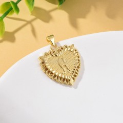 A-Z English Letters Gold Color Plated Brass Heart Shaped Charm Pendants, Approx 22x28mm, Sell by Piece